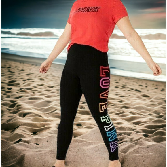 60% OFF NWT - Victoria's Secret Love Pink Logo High Waist Full Length Leggings S - Picture 2 of 4